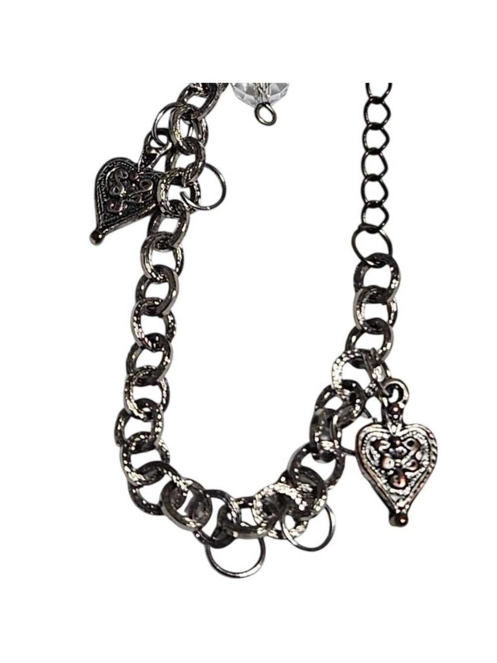 Retro Chunky Heart Charm Bracelet Silver Tone Chain Link Valentines Day Jewelry
